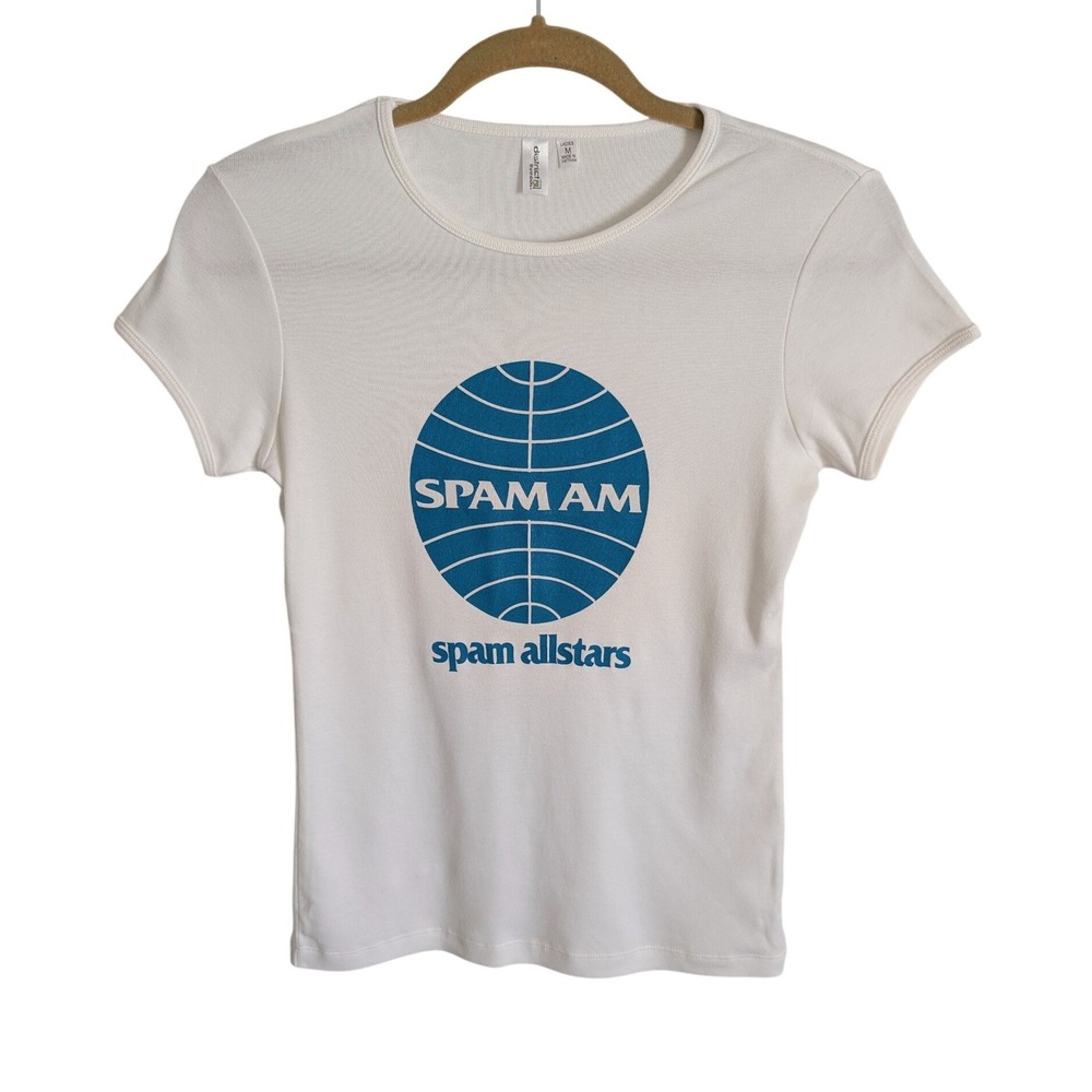 Distract Threads Vintage Y2K 90s Retro Futurism White Graphic Spam Am Baby Tee
